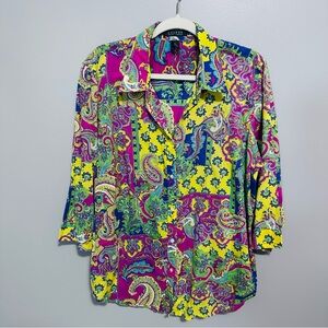 Lauren Ralph Lauren Button Up Shirt Women's 2x Paisley Floral Cotton